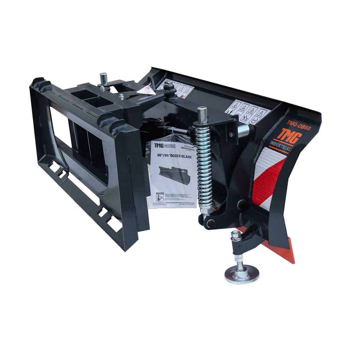 60″ Skid Steer Dozer Blade/Snow Pusher, 30° Left & Right, Bolt-On Cutting Edge, Adjustable Skid Shoes, Universal Quick Mount, TMG-DB60