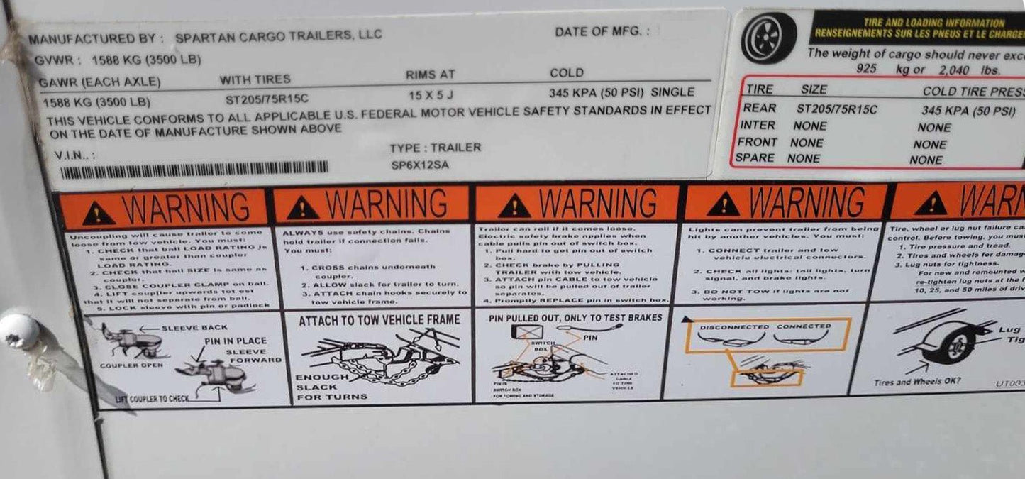 Spartan 6X12 Single Axle Enclosed Cargo Trailer | .030 | White | SP6X12SA