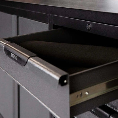 7’ Extreme Duty Steel Garage Workbench w/Pegboards, Adjustable Shelving, Power Outlets, USB Port, Magnetic Motion LED Lamps, TMG-WBC07