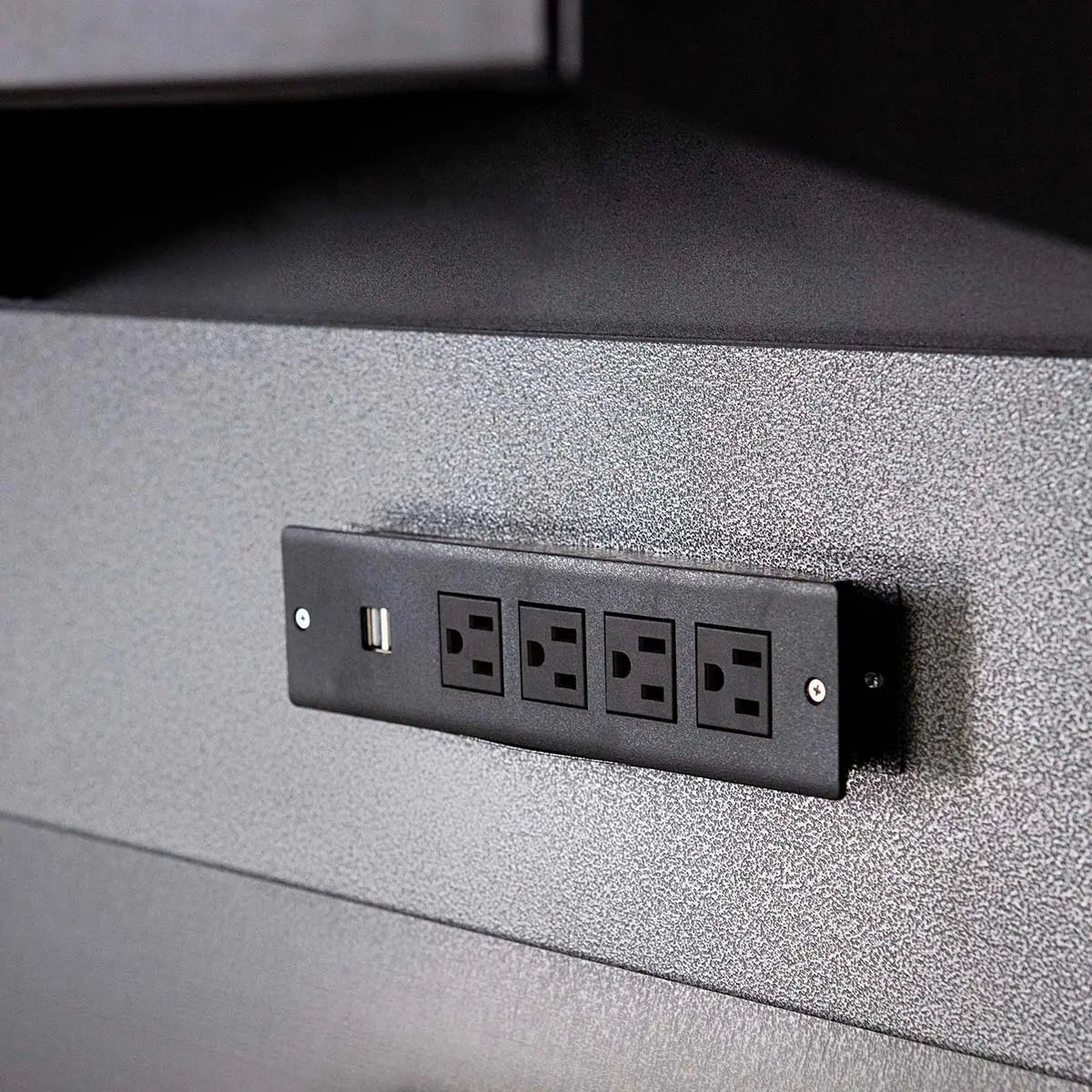 7’ Extreme Duty Steel Garage Workbench w/Pegboards, Adjustable Shelving, Power Outlets, USB Port, Magnetic Motion LED Lamps, TMG-WBC07