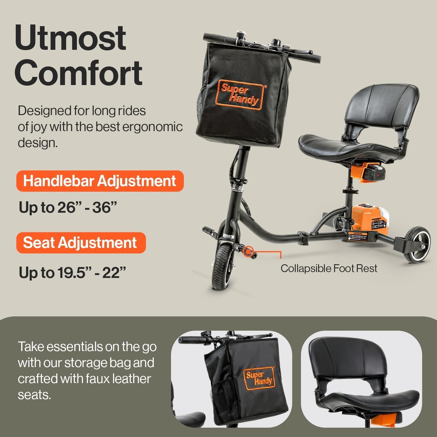 SuperHandy Foldable 3-Wheel Mobility Scooter for Adults, 13-Mile Range, Travel Friendly