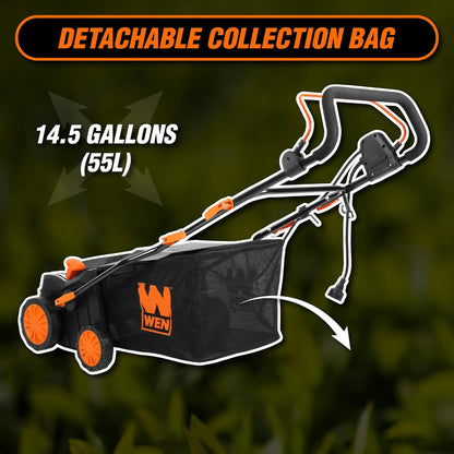 WEN DT1516 16 in. 15A Electric Dethatcher and Scarifier with Collection Bag