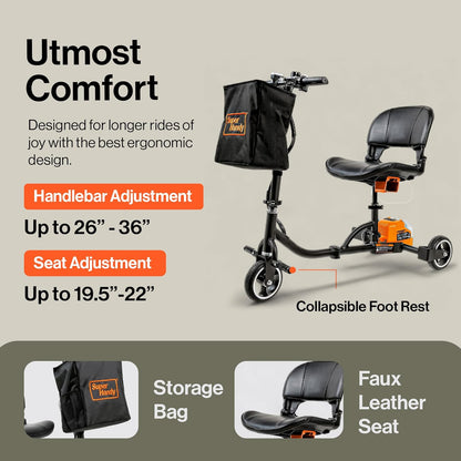 SuperHandy Foldable 3-Wheel Mobility Scooter for Adults, 13-Mile Range, Travel Friendly