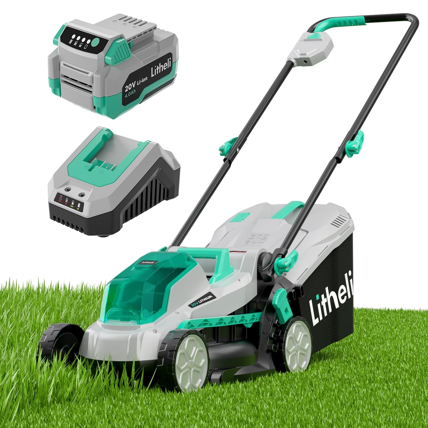 Litheli 13″ 20V Cordless Lawn Mower with 4.0Ah Battery