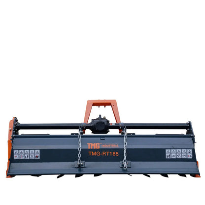 72″ 3-Point Hitch Rotary Tiller, 40-60 HP Tractor, 6″ Tilling Depth, PTO Shaft Included, Category 1 & 2 Hookup, TMG-RT185