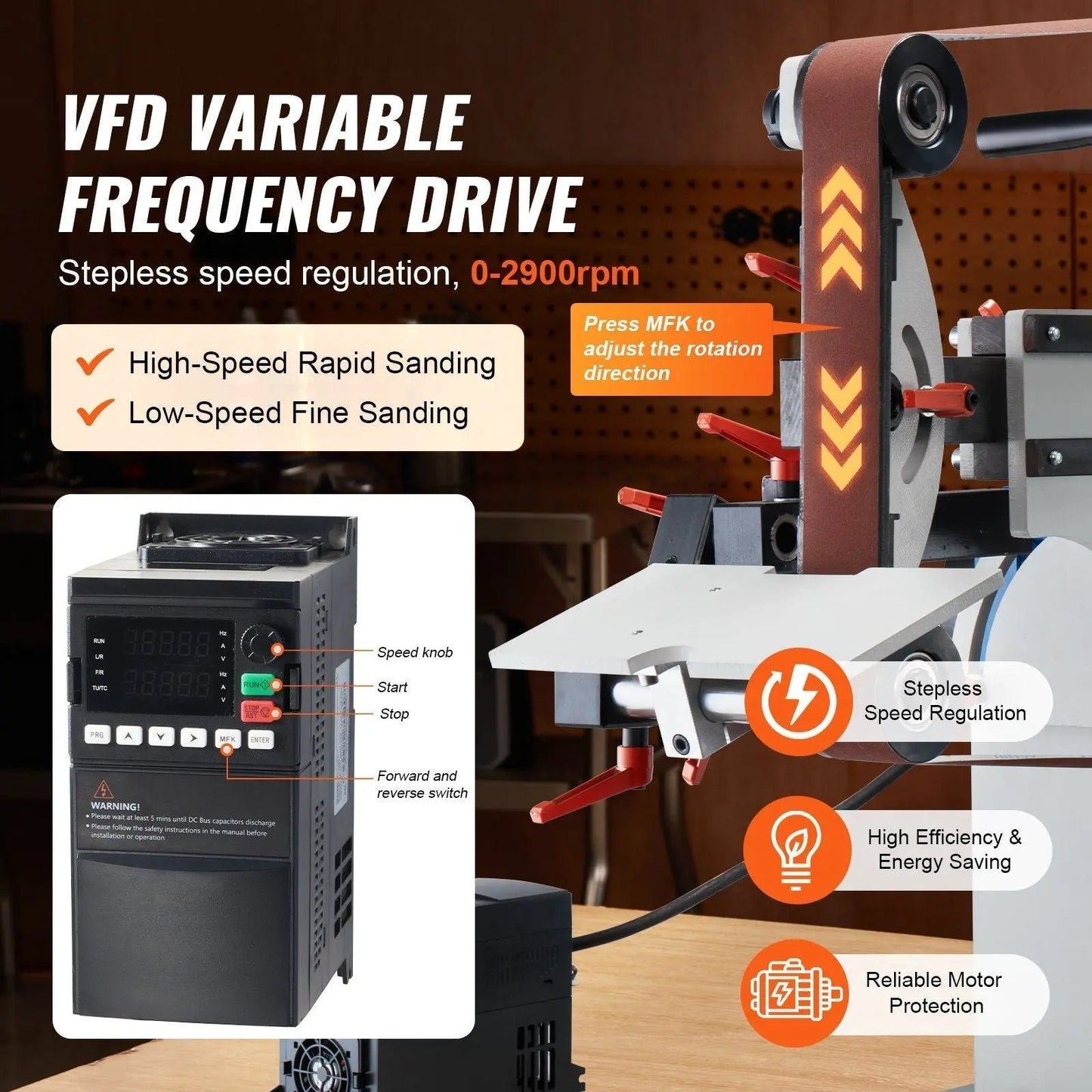 72″ Belt Grinder Sander, VFD, 3 Versatile Grinding Moulds, DOBA-BGS72