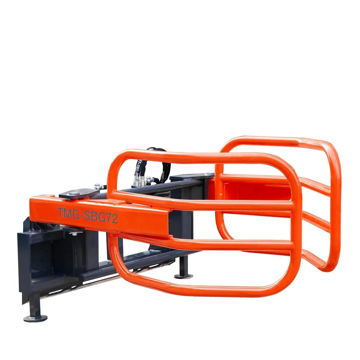 72″ Skid Steer Hydraulic Round Bale Gripper/Squeeze, 2500 lb Capacity, 35″ Depth, Dual Kickstands, Tubular Arms, Universal Quick-Mount, TMG-SBG72