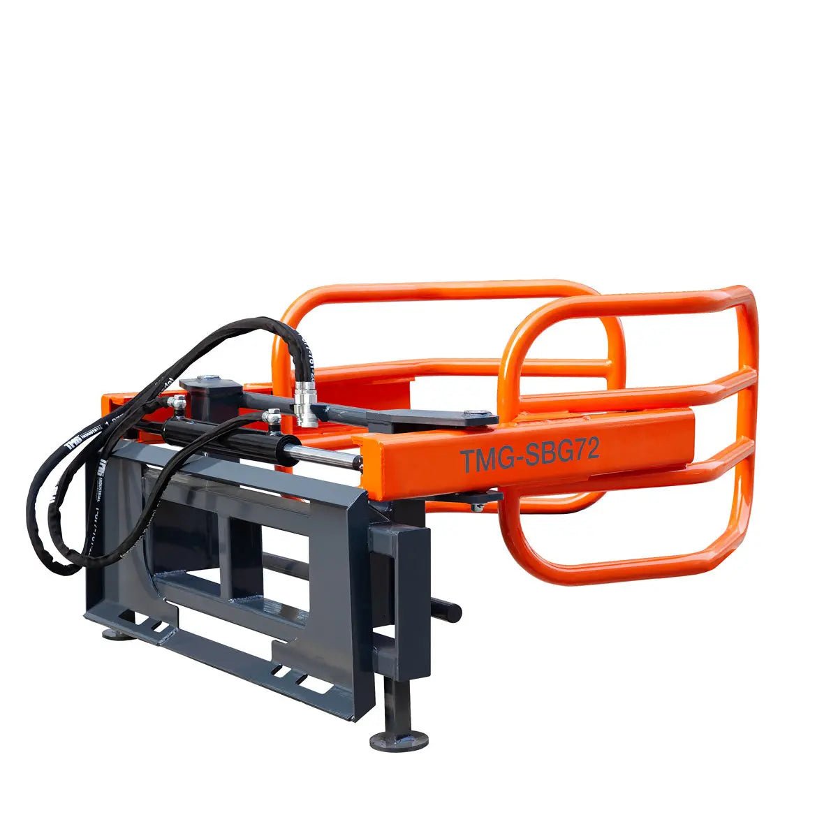 72″ Skid Steer Hydraulic Round Bale Gripper/Squeeze, 2500 lb Capacity, 35″ Depth, Dual Kickstands, Tubular Arms, Universal Quick-Mount, TMG-SBG72