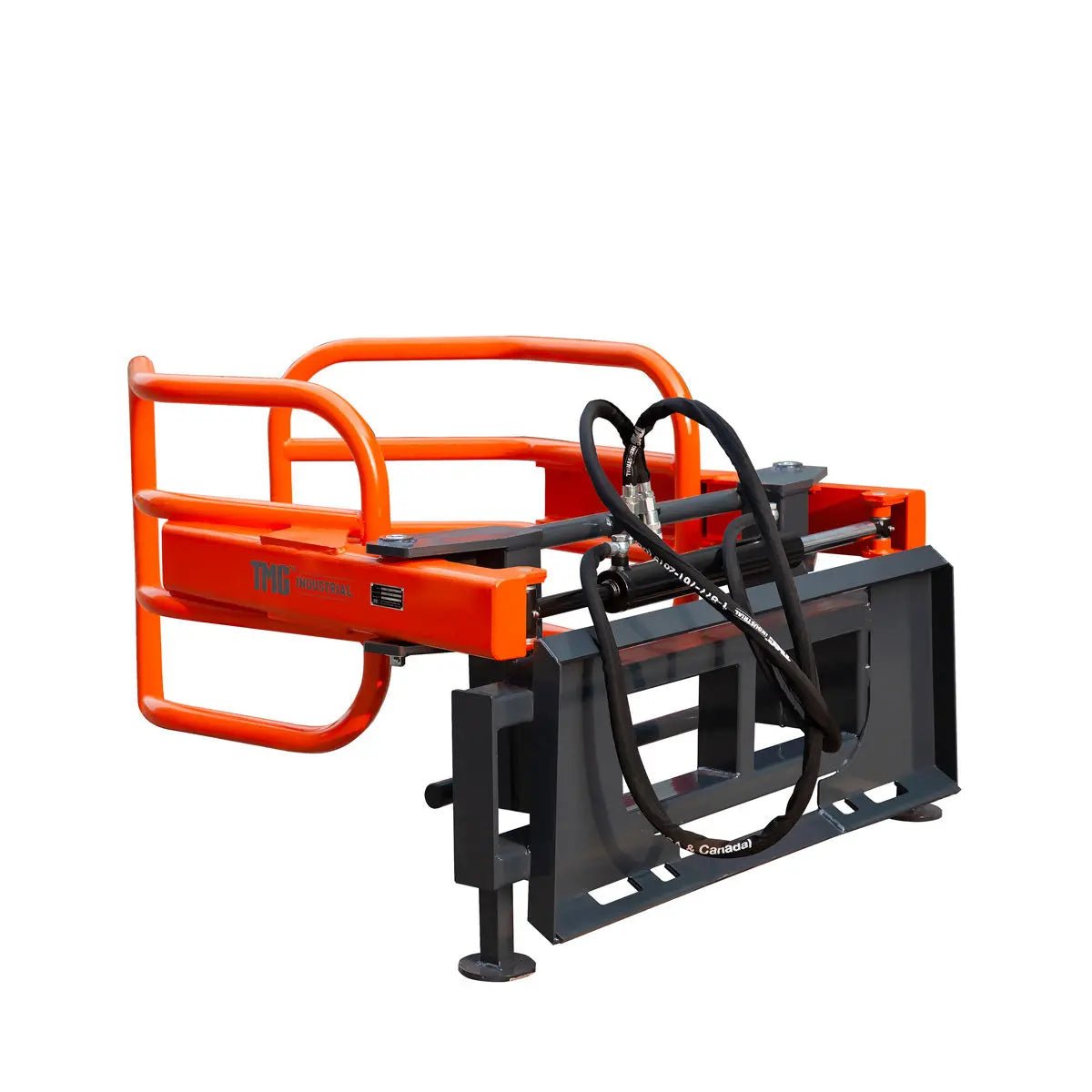 72″ Skid Steer Hydraulic Round Bale Gripper/Squeeze, 2500 lb Capacity, 35″ Depth, Dual Kickstands, Tubular Arms, Universal Quick-Mount, TMG-SBG72