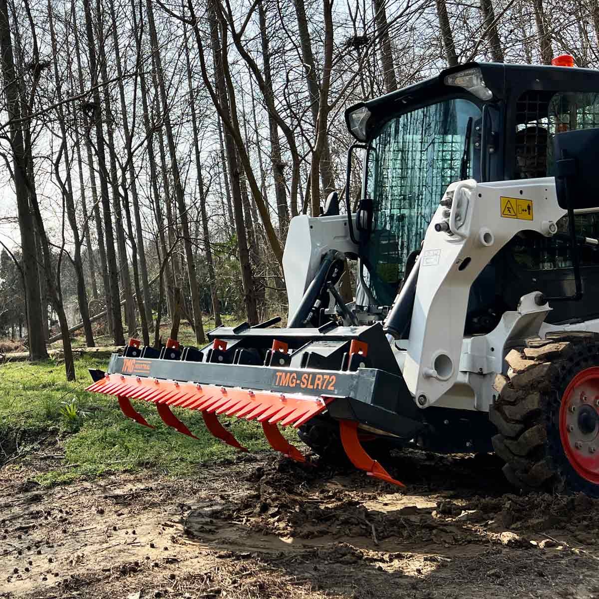 72″ Skid Steer Land Ripper w/Rake Comb, Scarifier, Dethatcher, Forward & Reverse, Depth Adjustable Ripping Teeth, TMG-SLR72