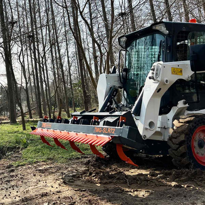72″ Skid Steer Land Ripper w/Rake Comb, Scarifier, Dethatcher, Forward & Reverse, Depth Adjustable Ripping Teeth, TMG-SLR72