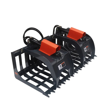 72″ Skid Steer Rock Skeleton Grapple Attachment, Universal Mount, 36″ Arm Opening, 6″ Tine Spacing, 2500 lb Weight Capacity, TMG-SG72