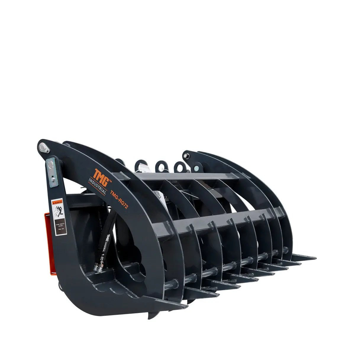 72″ Skid Steer Root Rake Grapple Attachment, Universal Mount, 53″ Jaw Opening, 9″ Tine Spacing, 3000 lb Weight Capacity, TMG-RG72