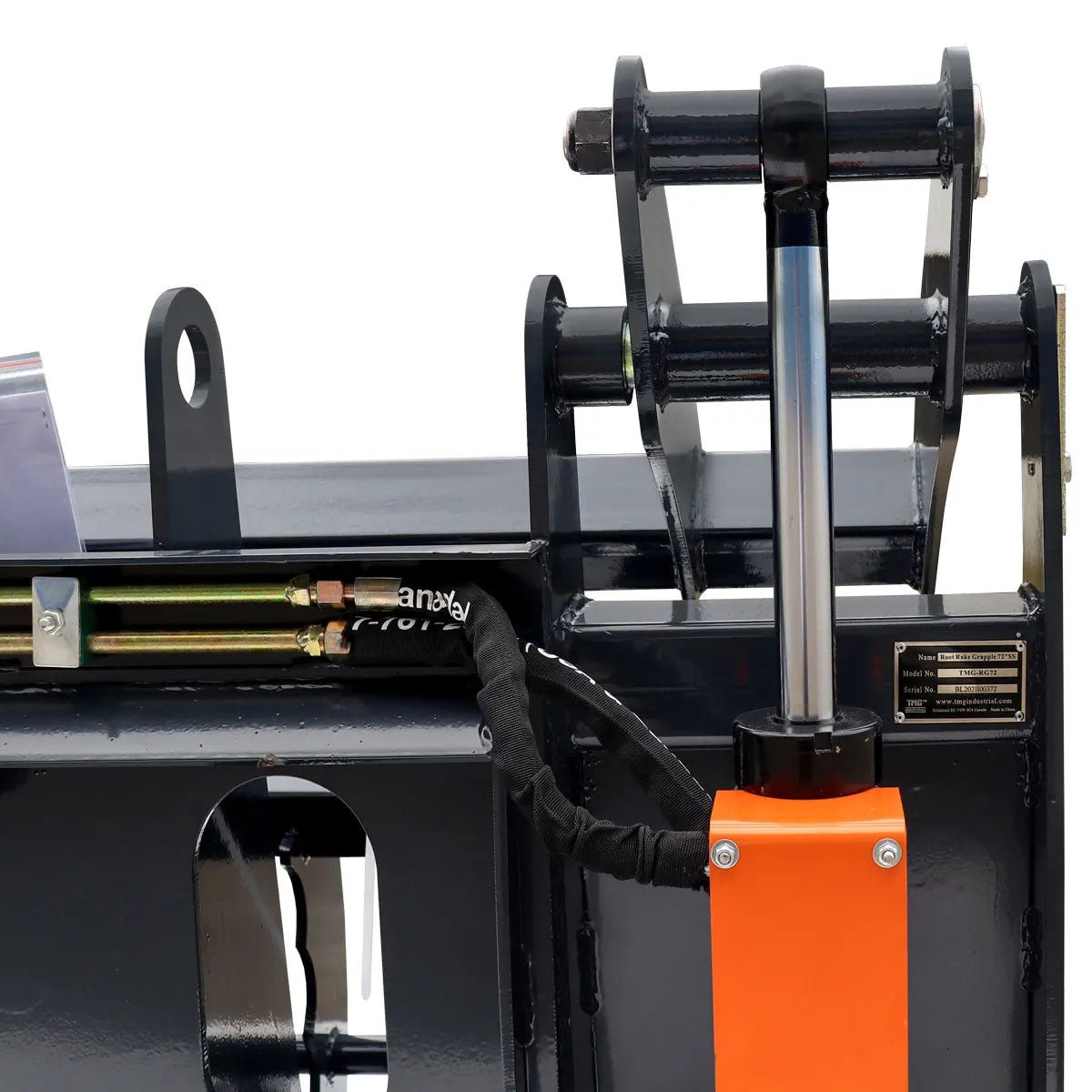 72″ Skid Steer Root Rake Grapple Attachment, Universal Mount, 53″ Jaw Opening, 9″ Tine Spacing, 3000 lb Weight Capacity, TMG-RG72