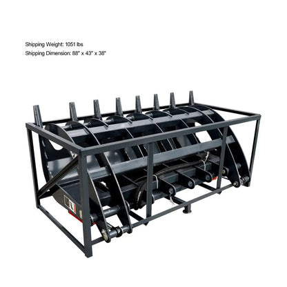 72″ Skid Steer Root Rake Grapple Attachment, Universal Mount, 53″ Jaw Opening, 9″ Tine Spacing, 3000 lb Weight Capacity, TMG-RG72
