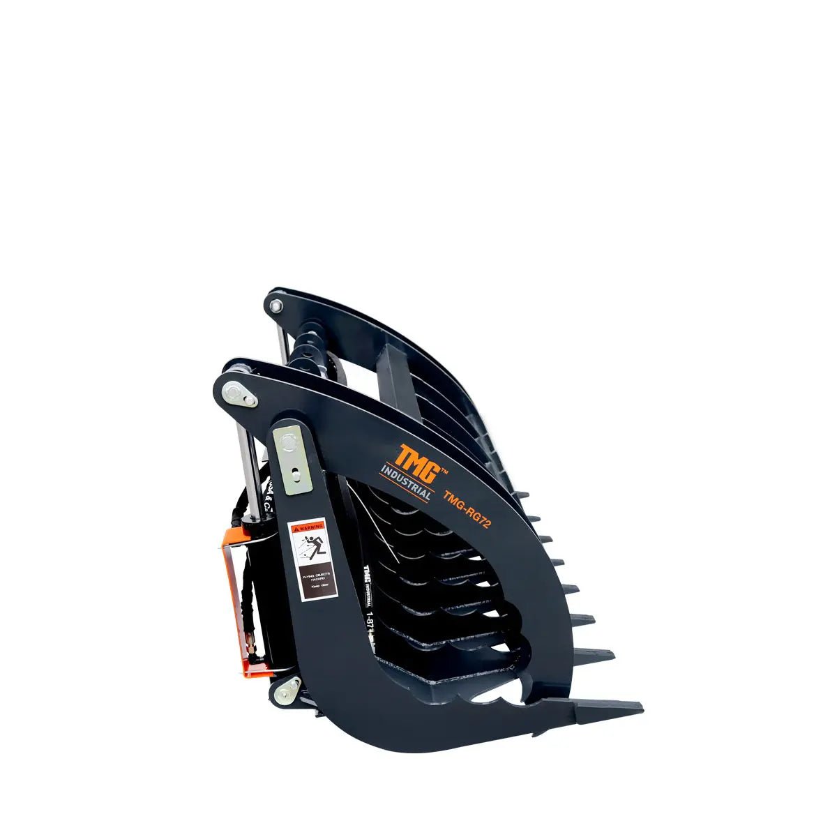 72″ Skid Steer Root Rake Grapple Attachment, Universal Mount, 53″ Jaw Opening, 9″ Tine Spacing, 3000 lb Weight Capacity, TMG-RG72