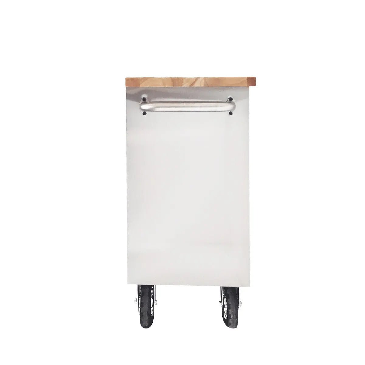 72″ Stainless Steel Rolling Workbench, Rubberwood Tabletop, 15 Lockable Drawers, Locking Wheels, TMG-WB7215S