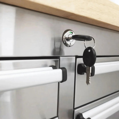 72″ Stainless Steel Rolling Workbench, Rubberwood Tabletop, 15 Lockable Drawers, Locking Wheels, TMG-WB7215S