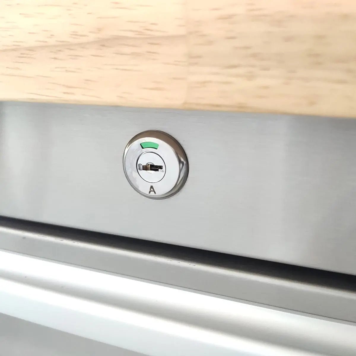 72″ Stainless Steel Rolling Workbench, Rubberwood Tabletop, Lockable Drawers and Cabinet, Locking Wheels, TMG-WB7210S