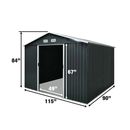 8’ x 10’ Galvanized Apex Roof Metal Shed, 29 GA Corrugated Metal, 67″ Edge Height, TMG-MS0810