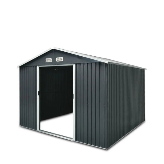 8’ x 10’ Galvanized Apex Roof Metal Shed, 29 GA Corrugated Metal, 67″ Edge Height, TMG-MS0810
