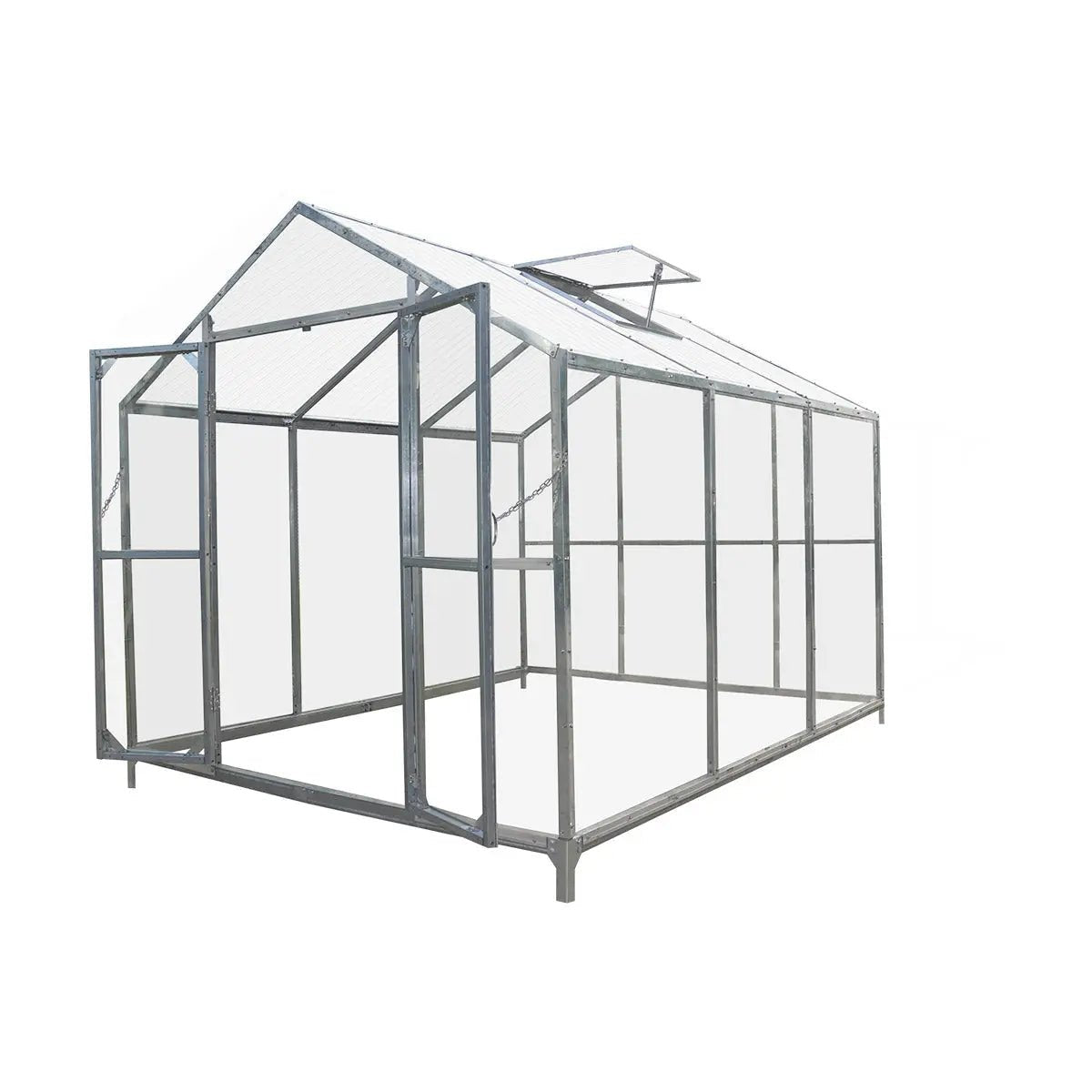 8′ x 10′ Greenhouse with Galvanized Steel Frame, Polycarbonate Twin-Wall Roof and Crystal-Clear Solid Walls TMG-GH811