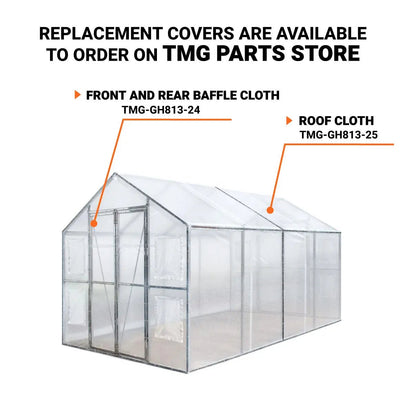 8’ x 13’ Greenhouse Grow Tent w/20 Mil Ripstop Leno Mesh PVC Cover, Galvanized Steel Frame, Roll-up Windows, TMG-GH813