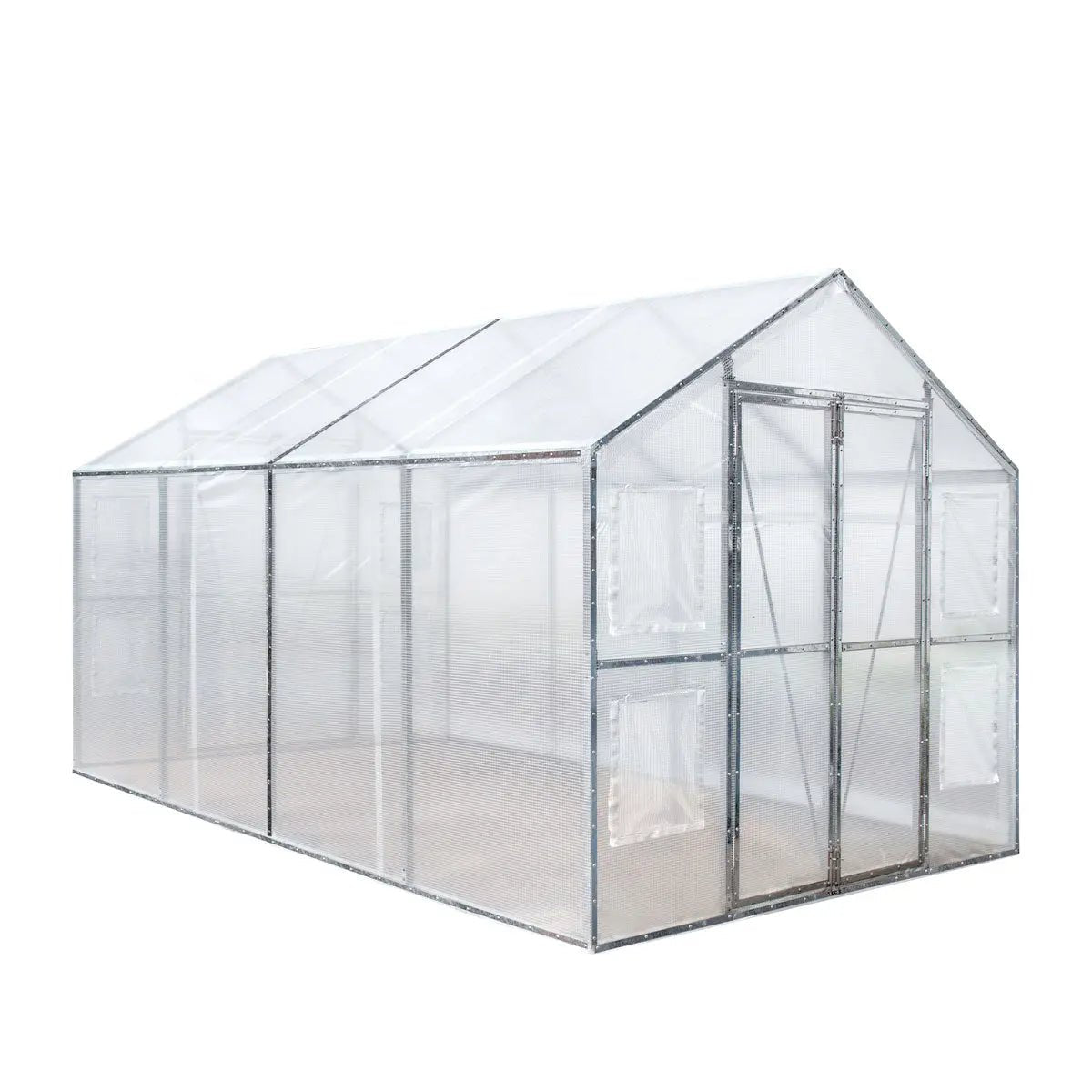 8’ x 13’ Greenhouse Grow Tent w/20 Mil Ripstop Leno Mesh PVC Cover, Galvanized Steel Frame, Roll-up Windows, TMG-GH813