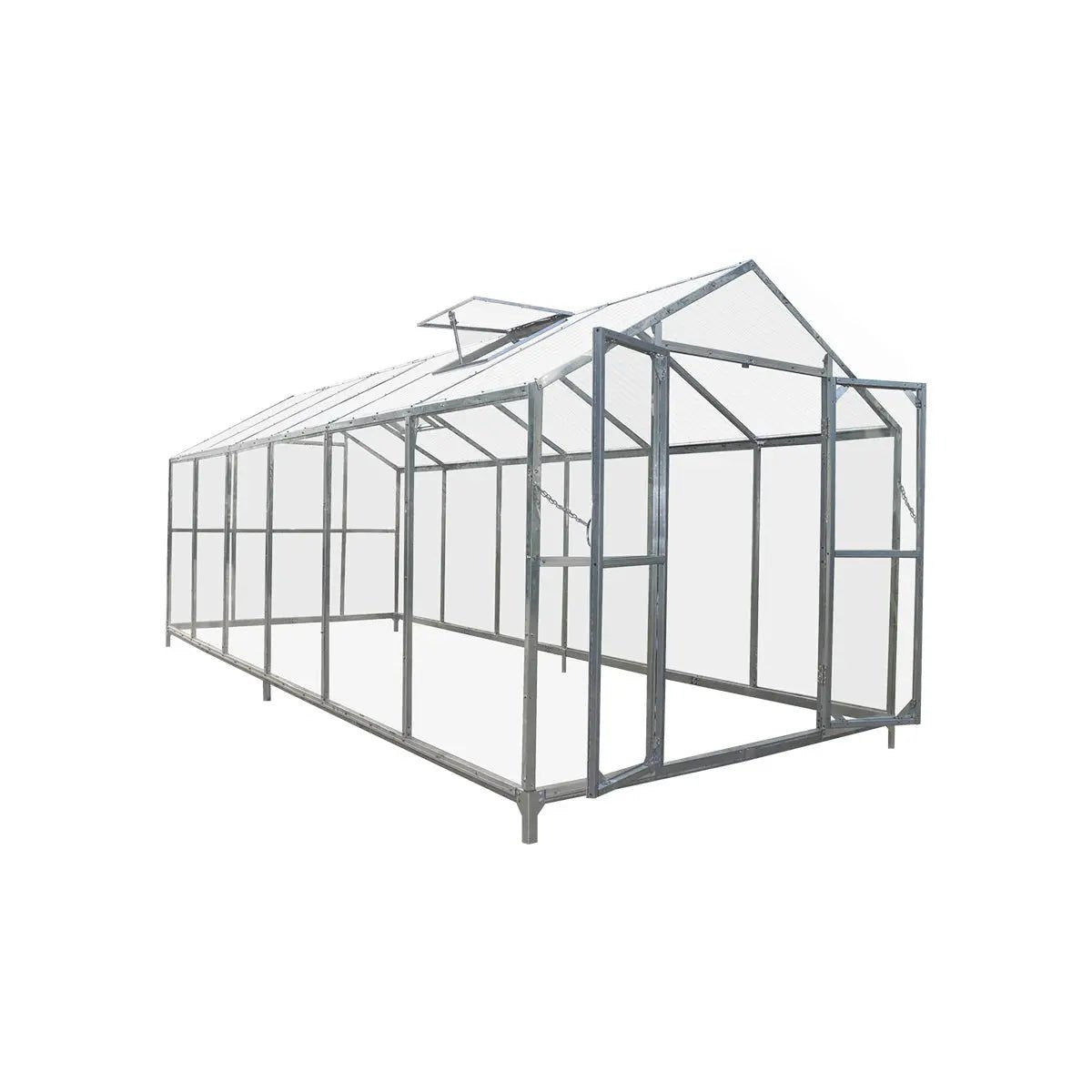 8′ x 20′ Greenhouse with Galvanized Steel Frame, Polycarbonate Twin-Wall Roof and Crystal-Clear Solid Walls TMG-GH821