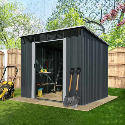 8’ x 9’ Galvanized Metal Pent Shed w/Skylight, 29 GA Corrugated Metal, 80″ Peak Ceiling, TMG-MS0809P