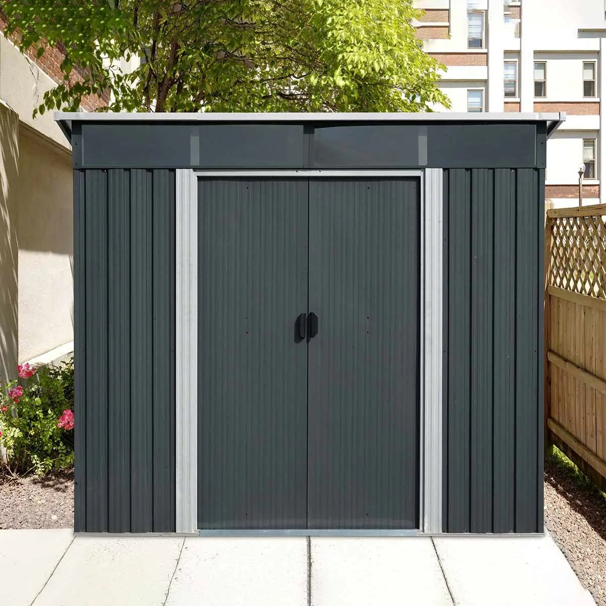 8’ x 9’ Galvanized Metal Pent Shed w/Skylight, 29 GA Corrugated Metal, 80″ Peak Ceiling, TMG-MS0809P