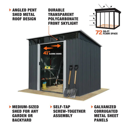 8’ x 9’ Galvanized Metal Pent Shed w/Skylight, 29 GA Corrugated Metal, 80″ Peak Ceiling, TMG-MS0809P