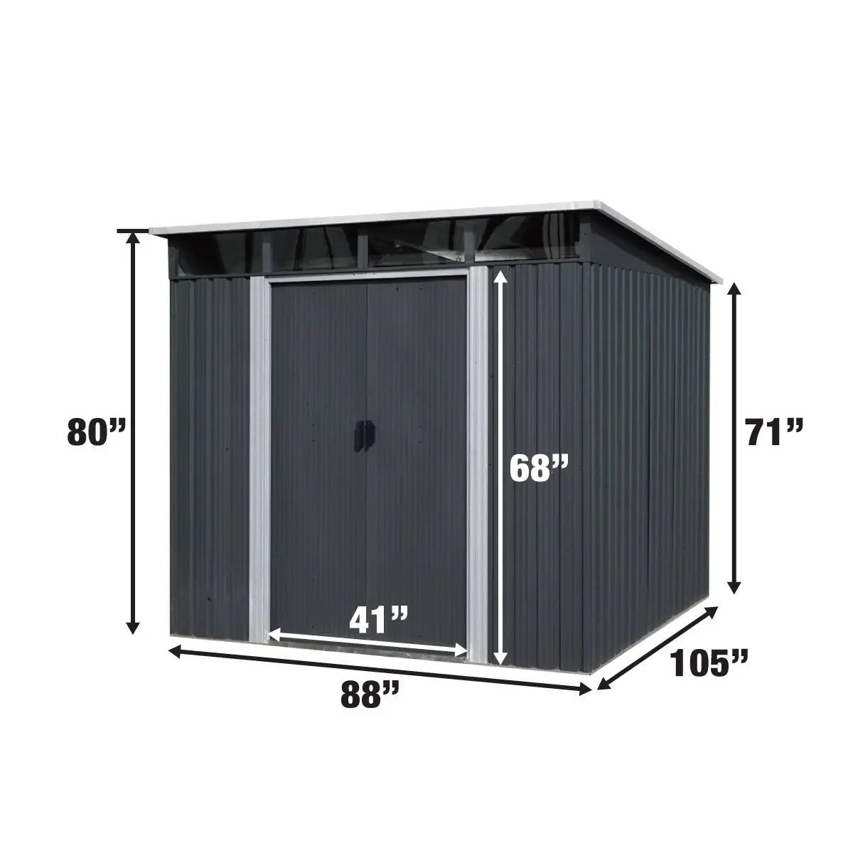 8’ x 9’ Galvanized Metal Pent Shed w/Skylight, 29 GA Corrugated Metal, 80″ Peak Ceiling, TMG-MS0809P