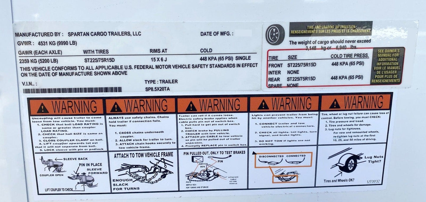 Spartan 8.5X20 Tandem Axle Enclosed Cargo Trailer | White