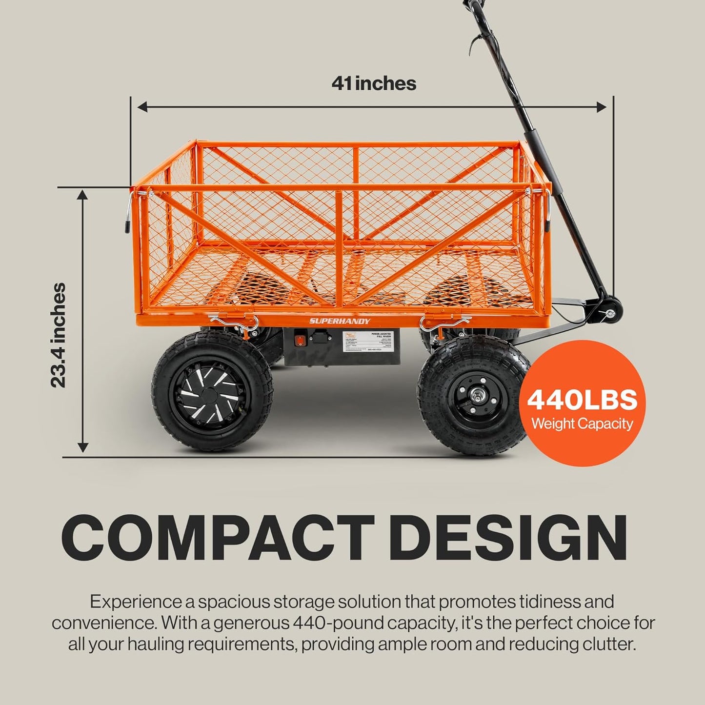 SuperHandy Electric-Assist Garden Cart, 5.7 Cu Ft, 440 lbs Load, All-Terrain Wheels