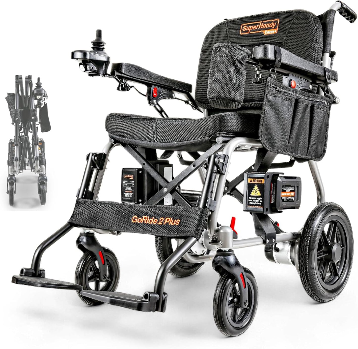 SuperHandy GoRide 2 Plus Foldable Electric Wheelchair, Dual Motors, Zero-Turn
