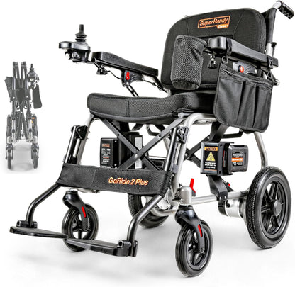 SuperHandy GoRide 2 Plus Foldable Electric Wheelchair, Dual Motors, Zero-Turn