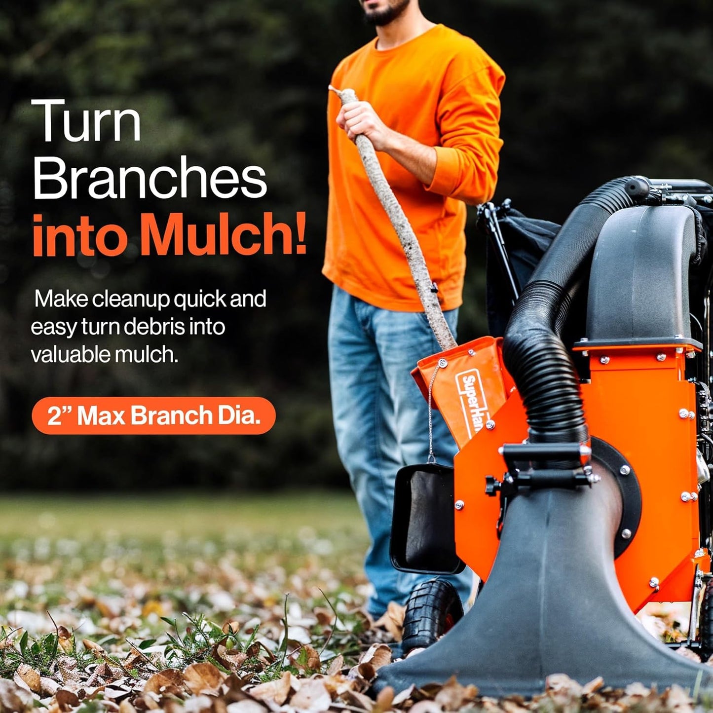 SuperHandy 7HP Gas Leaf Vacuum & Wood Chipper, 10:1 Mulch, 6-Bushel Bag