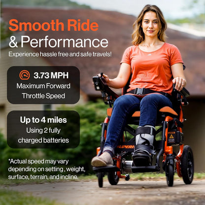 SuperHandy GoRide 2 Plus Foldable Electric Wheelchair, Dual Motors, Zero-Turn
