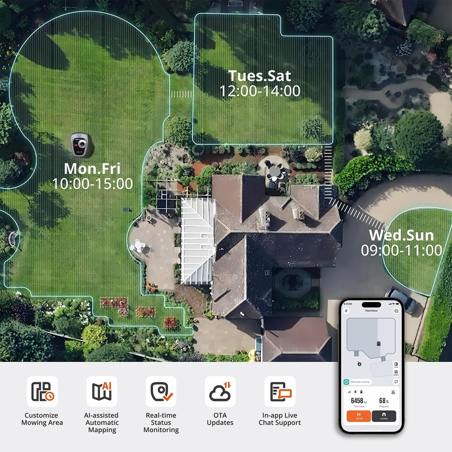 Segway Navimow i105N Robot Lawn Mower, AI Mapping, Perimeter Wire-Free, App Control