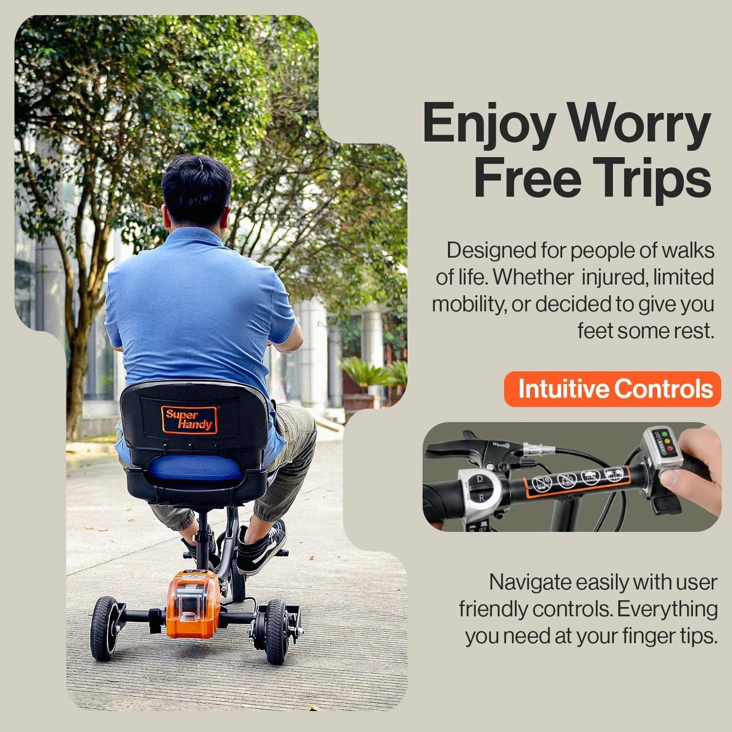SuperHandy Foldable 3-Wheel Mobility Scooter for Adults, 13-Mile Range, Travel Friendly