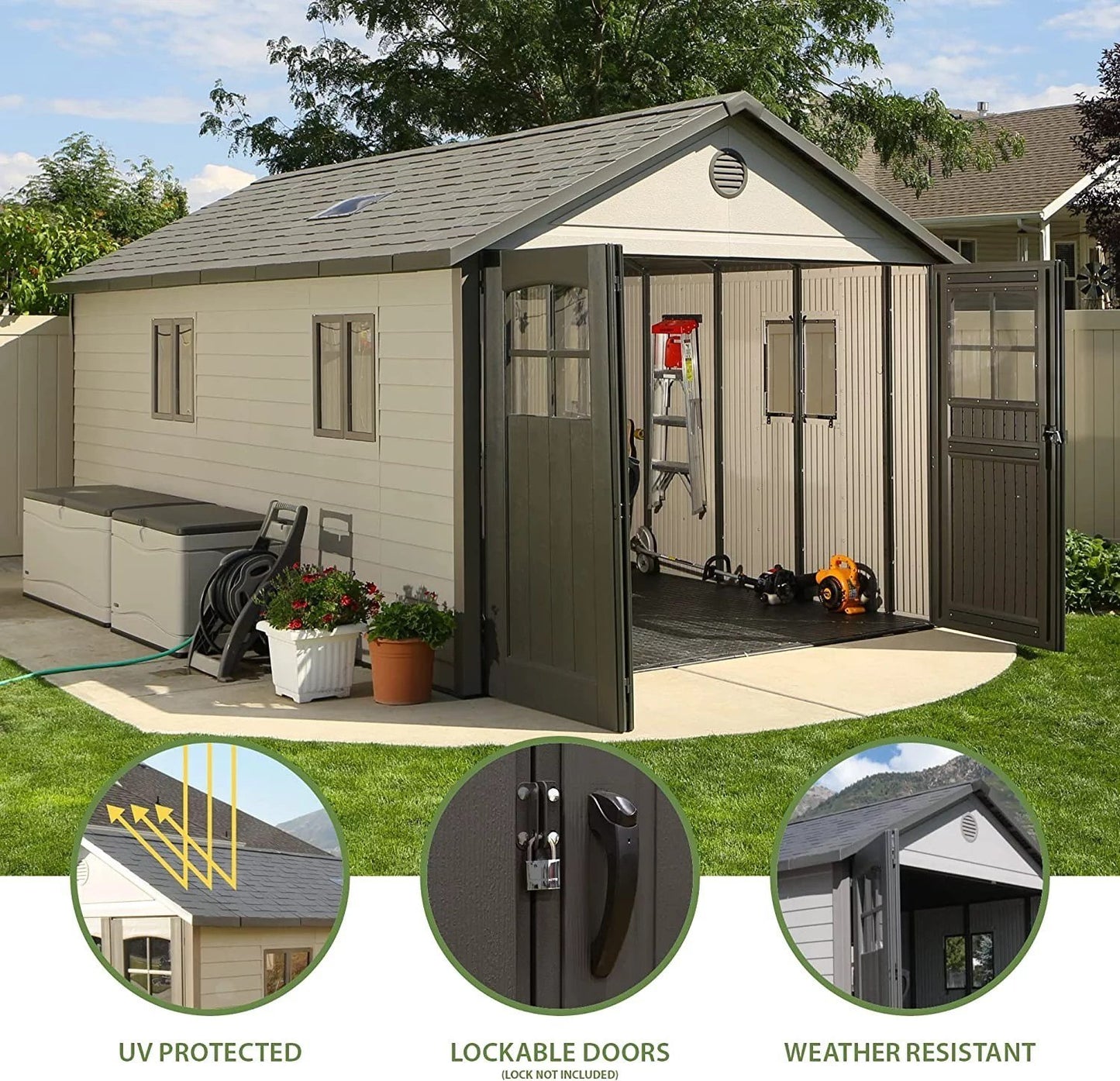 Lifetime 60236 11 x 18.5 Ft. Outdoor Storage Shed, 11 x 18.5, Desert Sand