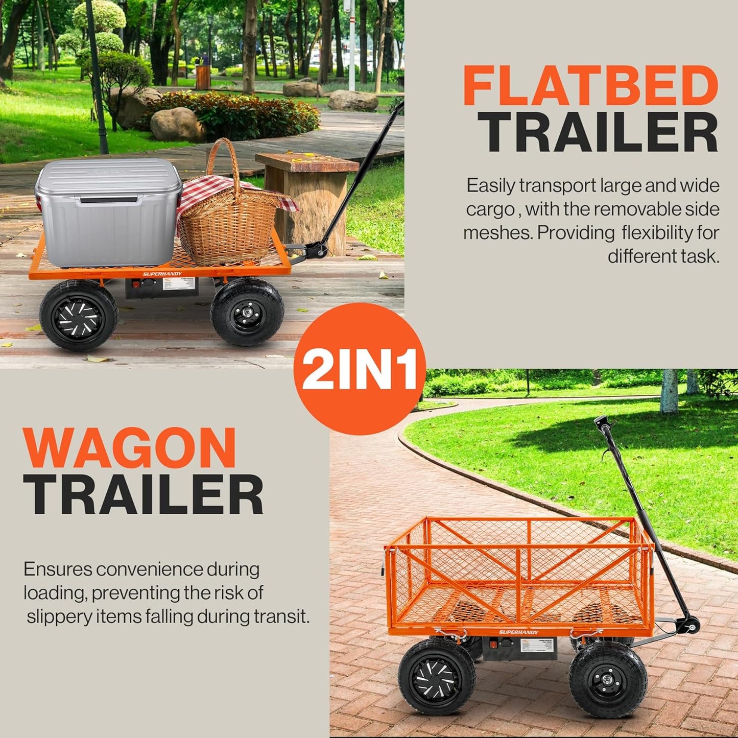 SuperHandy Electric-Assist Garden Cart, 5.7 Cu Ft, 440 lbs Load, All-Terrain Wheels