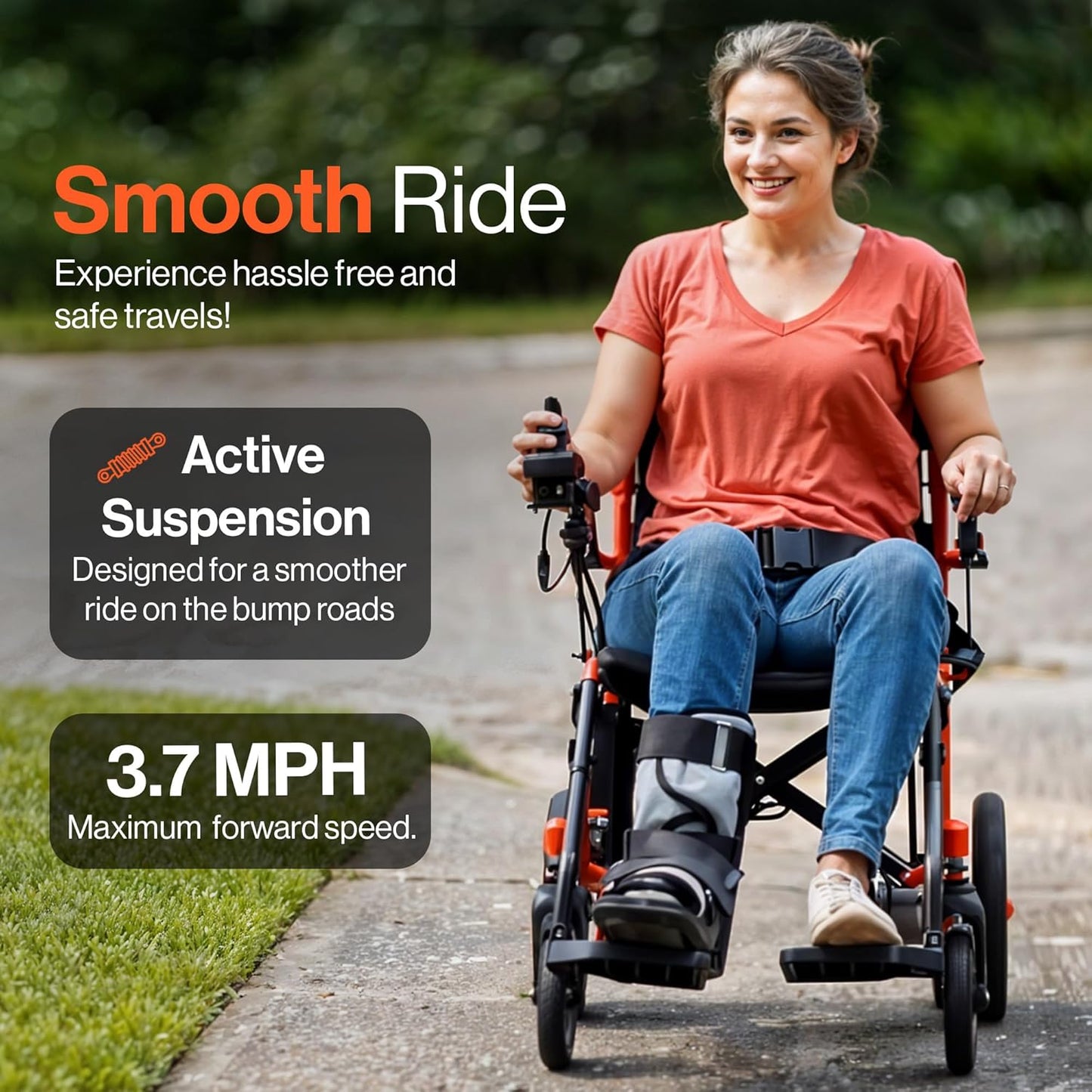 SuperHandy GoRide 2 Plus Foldable Electric Wheelchair, Dual Motors, Zero-Turn