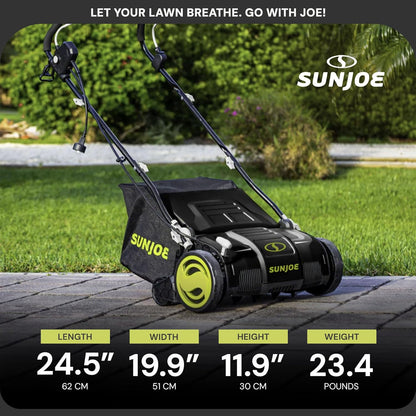 Sun Joe AJ805E 13A Electric Dethatcher & Scarifier, 15 in.