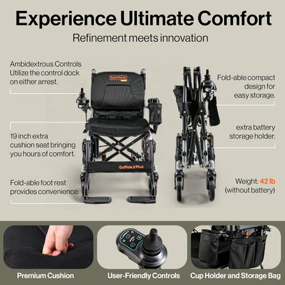 SuperHandy GoRide 2 Plus Foldable Electric Wheelchair, Dual Motors, Zero-Turn