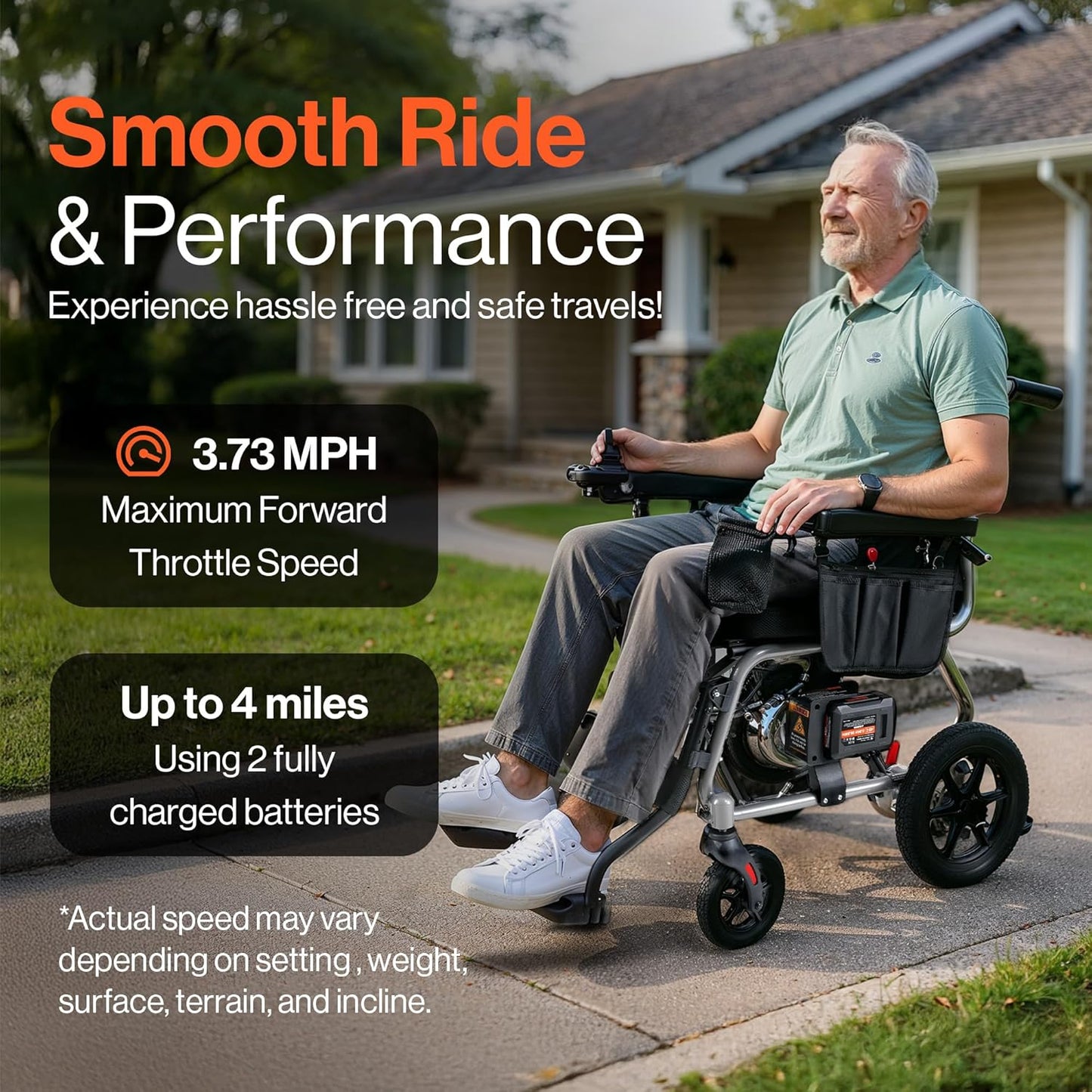 SuperHandy GoRide 2 Plus Foldable Electric Wheelchair, Dual Motors, Zero-Turn