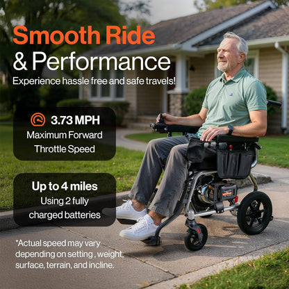 SuperHandy GoRide 2 Plus Foldable Electric Wheelchair, Dual Motors, Zero-Turn