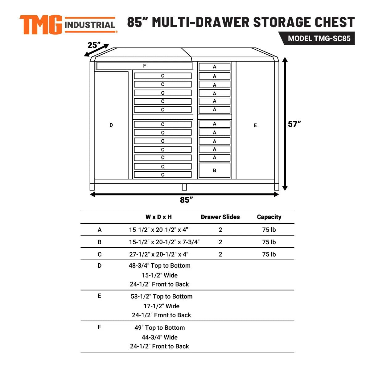 85″ Multi-Drawer Tool Storage Chest (Discontinued – No Longer Available) TMG-SC85