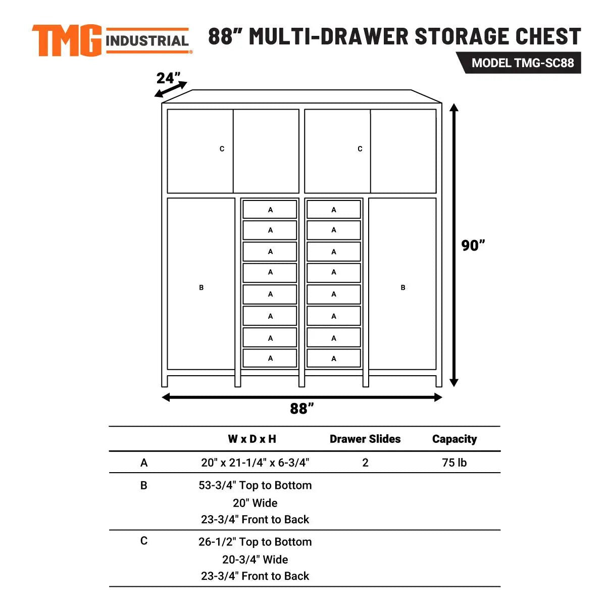 88″ Multi-Drawer Tool Storage Chest (Discontinued – No Longer Available) TMG-SC88